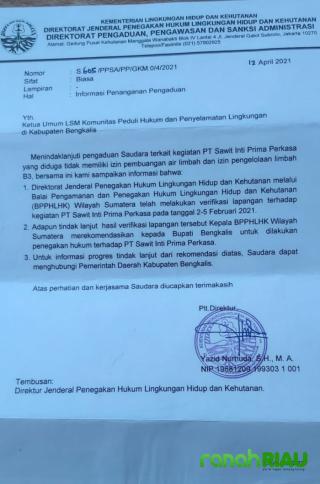 Ketua Umum LSM KPH PL puji Bupati Bengkalis tegas cabut Izin PT. SIPP Duri